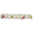 Displayed against a pure white background, this personalised funeral flower tribute spells the word "GRANDPA" in a continuous row of sturdy block letters, each one transformed into a plush cushion of fresh white chrysanthemums. The tightly clustered blooms create a soft, velvety texture across the surface of the letters, conveying purity and gentle remembrance. Along the base of each letter, a slim border of light lavender ribbon peeks out from beneath the flowers, adding a muted wash of colour that subtly defines the shapes without overpowering the design. The letters rest on dark green support bars, which provide structure and stability while remaining understated. Four thoughtfully placed accent sprays introduce richer tones: the 'G' and 'D' carry striking groupings of deep red anthuriums, their smooth, heart-shaped petals and central yellow spadices glistening above rich green foliage, a symbol of devoted love. The first and last 'A' are adorned with clusters of yellow-green orchids, their graceful, slightly arching blooms nestled among fresh leaves, bringing a note of elegance and hope. The tribute looks freshly prepared, as if by a local Totteridge florist arranging flowers early in the day for a funeral or memorial at a nearby church or crematorium. The composition feels balanced and thoughtful, with the calm white chrysanthemums setting the tone and the coloured sprays hinting at cherished memories. Overall, the piece reads as a tender, bespoke farewell to a treasured grandfather, designed to sit proudly among other sympathy tributes while quietly expressing love and respect.